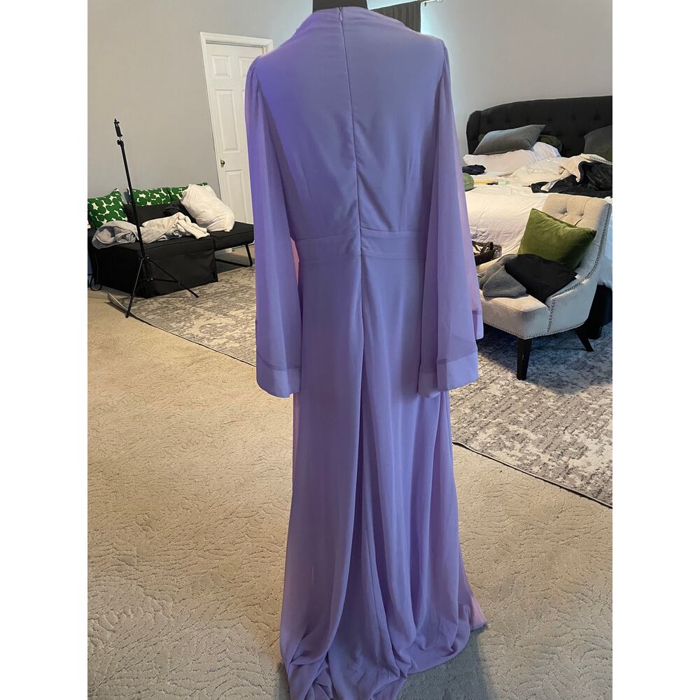 Cololura Lavender Chiffon Gown Size Large Bell Sleeve Split Formal Mother Bride - Picture 5 of 5